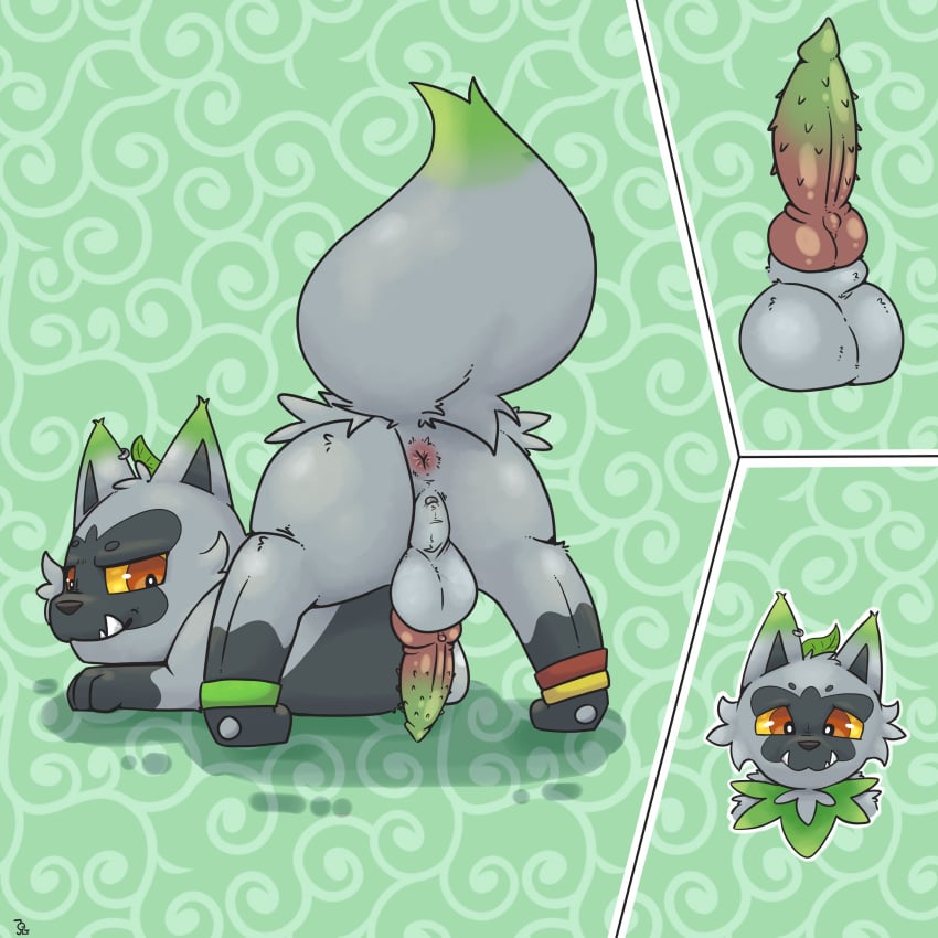 1:1 2022 absurd_res animal_genitalia animal_penis anklet anus ass ass_up azzyyeen backsack balls barbed_canine_penis canine_penis cutaway ear_piercing erection fan_character feral fur furry furry_only fusion genitals green_body green_fur grey_body grey_fur guiche_piercing hi_res hybrid hybrid_genitalia hybrid_penis jewelry knot looking_at_viewer looking_back looking_back_at_viewer lying male male_only multitoned_fur nintendo nude on_front penile_spines penis piercing pokémon_(species) pokémon_fusion pokemon pokemon_(species) pokemon_sv poochyena presenting presenting_hindquarters quadruped raised_tail rear_view red_eyes simple_background solo sprigatito tail video_games yellow_sclera