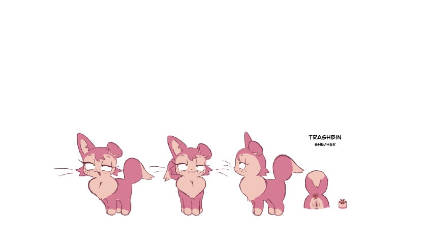 anus domestic_cat fan_character felid feline felis female feral fur genitals hi_res labbit1337 mammal model_sheet pink_body pink_fur pussy simple_background solo trashbin_(labbit1337) warriors_(cats) white_background