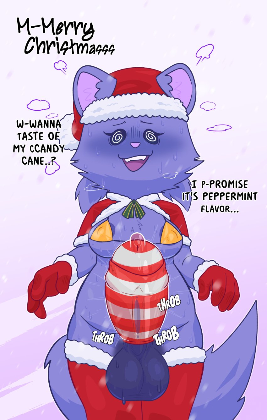 1futa 1futanari absurd_res anthro anthro_only aster_(crushpepper) balls belly big_balls bikini_top blushing bodily_fluids breasts capelet christmas christmas_clothing christmas_headwear clothing condom_on_penis costume crushpepper erect_penis erection fur furry furry_only futa futa_only futanari futanari_only gloves gulonine hat headgear headwear hi_res holidays huge_cock huge_penis looking_at_viewer mammal marten mustelid musteline overweight overweight_futanari penis pine_marten purple_body purple_fur santa_costume santa_hat solo standing sweat sweatdrop sweaty swirling_eyes tagme tail testicles