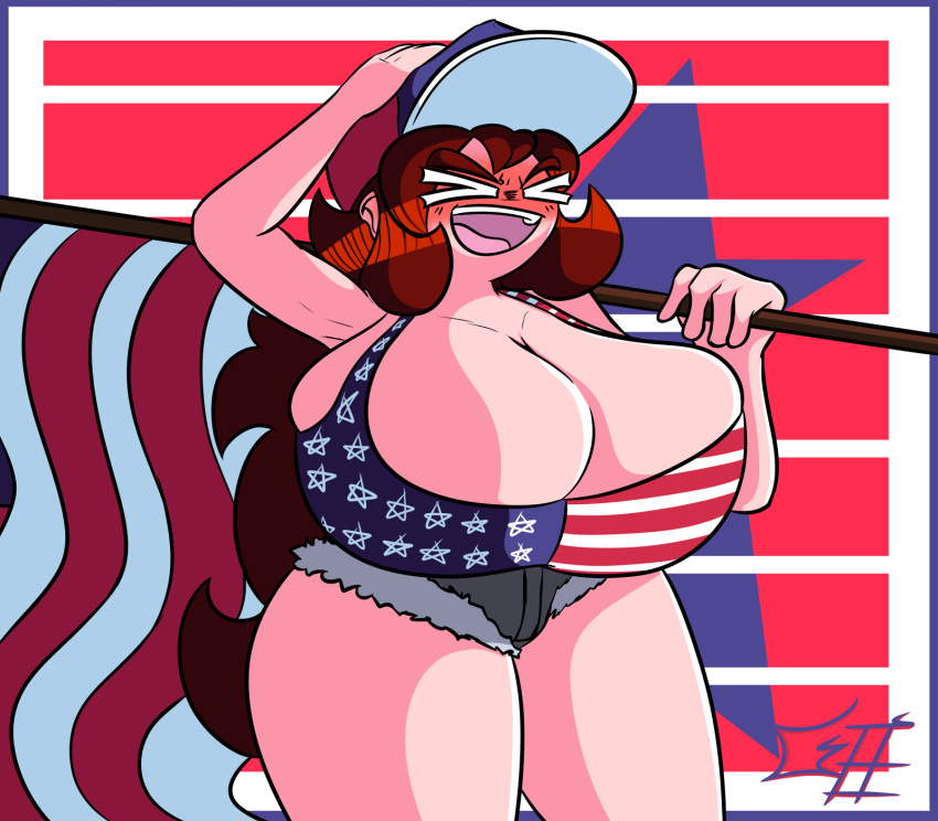 american_flag_bikini big_ass big_breasts boob_window breasts_bigger_than_head clothed female female_only friday_night_funkin girlfriend_(friday_night_funkin) greenhorn_(artist) huge_breasts massive_breasts sideass sideboob