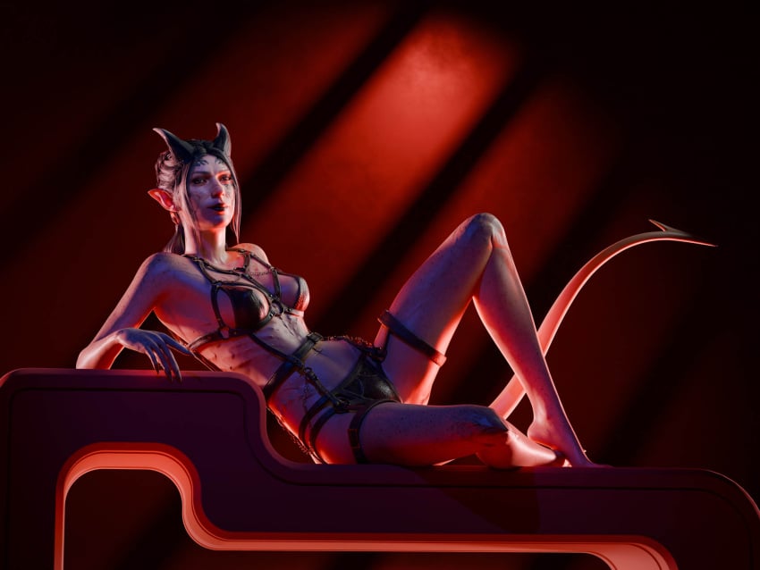 3d 3d_render azrael_tav baldur's_gate baldur's_gate_3 leather leather_lingerie lingerie original_character rlg_3d tav tav_(baldur's_gate) tiefling tiefling_asmodeus tiefling_girl