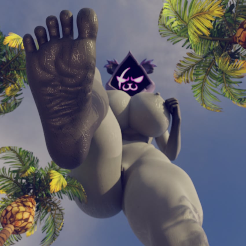 3d 3d_(artwork) 3d_model :3 barefoot big_breasts completely_nude ctgiantess feet foot_fetish foot_focus fortnite fortnite:_battle_royale furry giantess huge_ass huge_breasts looking_at_viewer looking_down macro naked nude_female palm_tree pov raven_team_leader stomping_pov