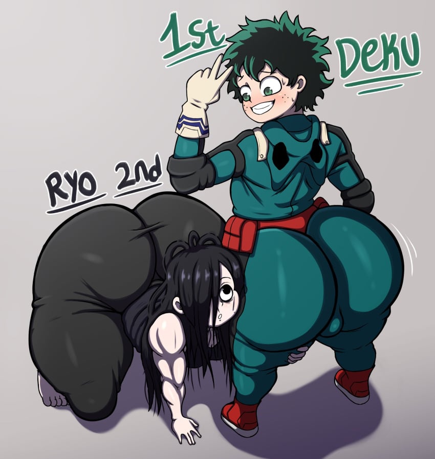 2boys 2femboys ass big_ass big_butt black_eyes black_hair blush blushing bottom_heavy bottom_heavy_femboy bubble_butt butt deku fat_ass fat_butt femboy femboy_on_femboy femboy_only feminine feminine_male freckles fully_clothed girly girly_boy green_eyes green_hair hero_outfit_(mha) huge_ass huge_butt inaba_ryo izuku_midoriya jackov kengan_(series) kengan_ashura light-skinned_femboy light_skin looking_at_another male male_only my_hero_academia on_all_fours pale-skinned_femboy pale_skin peace_sign poll_winner shounen_jump sissy smile smiling sweat sweating text thick_ass thick_butt