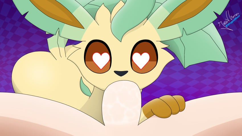 <3_eyes absurd_res brown_eyes duo eeveelution fellatio female female_penetrated feral feral_penetrated generation_4_pokemon genitals heart heart-shaped_pupils hi_res human interspecies leafeon light_fast_luz_negra_(whygenamoon) looking_at_viewer male male/female male_on_feral male_penetrating_feral mammal nintendo oral penetration penile penile_penetration penis pokemon pokemon_(species) sex spread_legs spreading whygenamoon