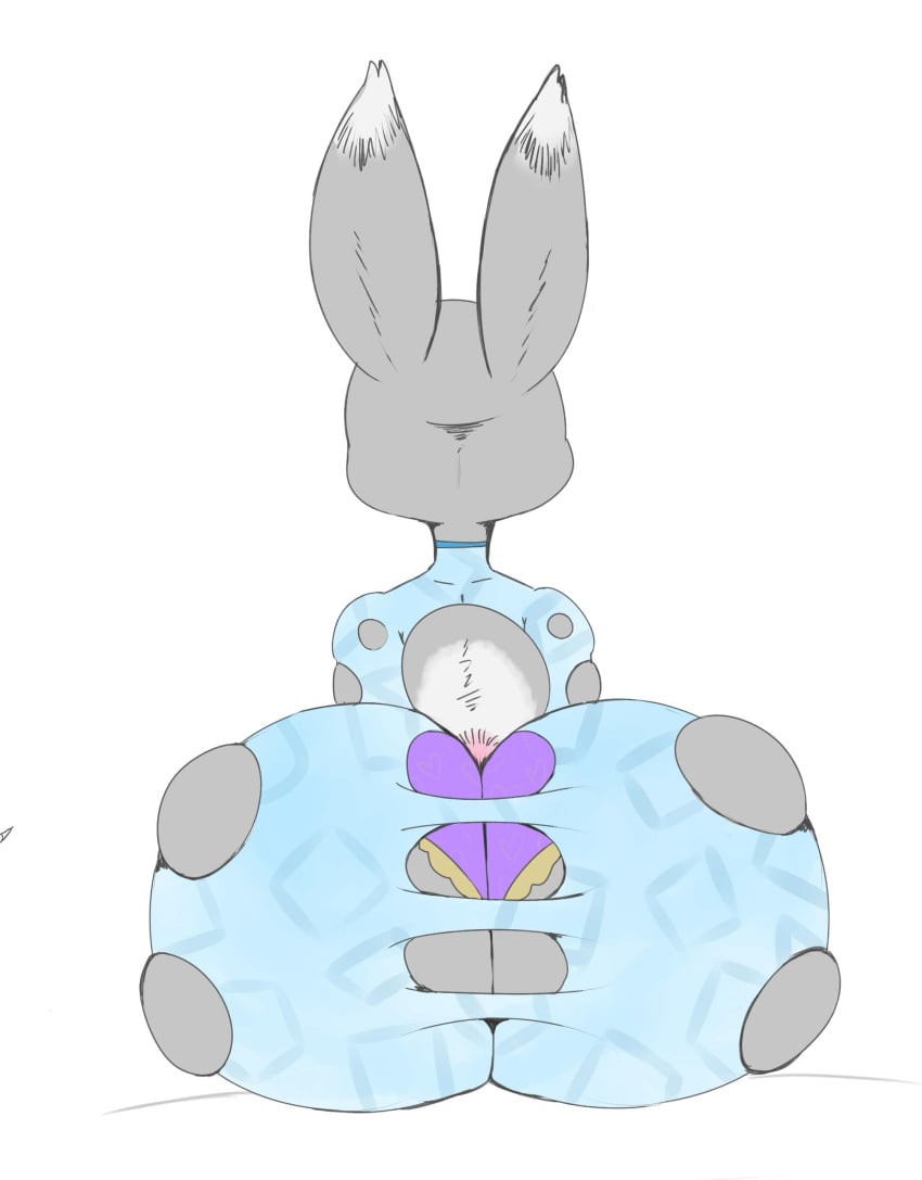 absurd_res anthro anus ass barely_visible_anus big_butt clothed clothing dipstick_ears disney female grey_body hi_res huge_butt judy_hopps lagomorph leporid mammal multicolored_ears neom-daddy panties rabbit rear_view solo torn_clothing underwear zootopia