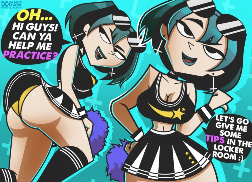 accurate_art_style bare_midriff busty cheerleader cheerleader_uniform daimusraw female female_focus female_only goth goth_girl gwen_(tdi) hourglass_figure speech_bubble tagme teal_hair teal_lipstick total_drama_island wide_hips