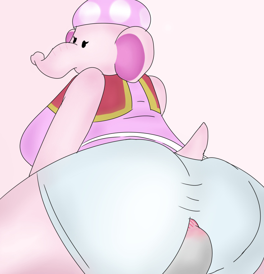 alternate_form anthro ass ass_bigger_than_head clothing elephant_toadette facesitting female furry huge_ass mario_(series) simple_background super_mario_bros._wonder tagme toadette