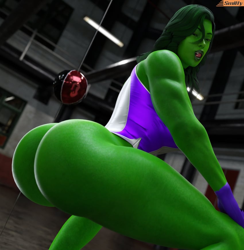 1girls 3d ass big_ass blender_(software) dat_ass female female_only fortnite green-skinned_female green_hair green_skin hulk_(series) leotard licking_lips marvel marvel_comics meme onesie she-hulk she-hulk_(fortnite) smiling smitty34 solo twerking