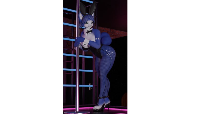 anthro bent_over blender_(software) blue_body breasts claws clothing curvy_figure fake_ears fake_rabbit_ears female fishnet fishnet_legwear footwear hi_res high_heels krystal krystal_(dogzeela) legwear nintendo playboy_bunny solo star_fox thick_thighs voluptuous white_claws yujian