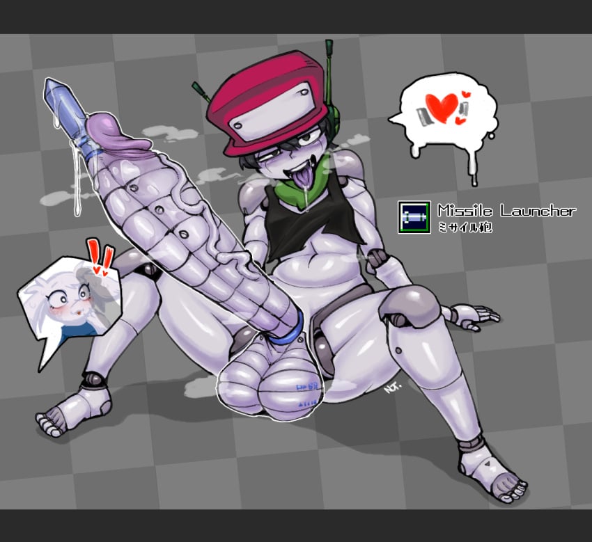 1boy ahe_gao android big_penis blush cave_story doukutsu_monogatari drooling eye_contact flustered gigantic_penis legs_apart looking_at_viewer looking_pleasured male male_focus neosteulio nutrio penis_expansion quote_(cave_story) robot spread_legs sue_sakamoto surprised tagme tongue_out urethral_penetration