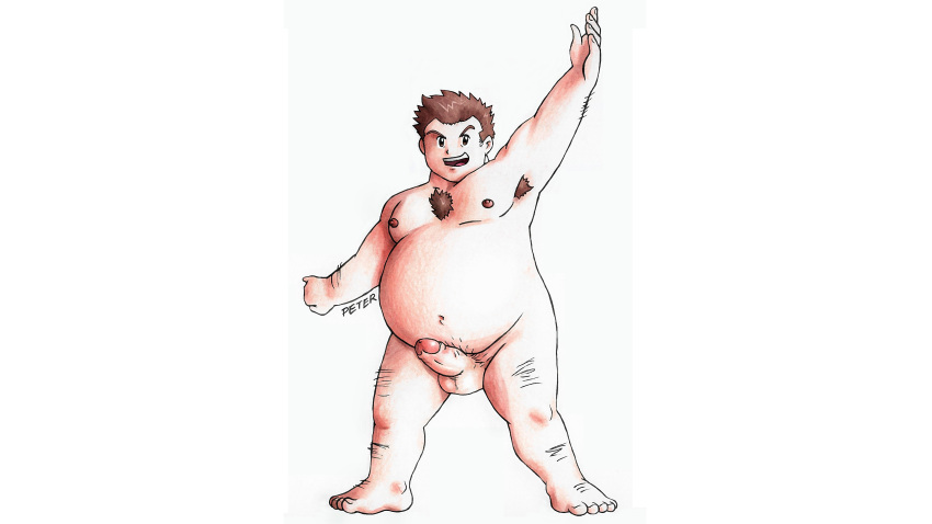 aged_up balls belly big_belly brown_hair digimon fat fat_man hair human junpei_shibayama male male_only nipples nude nude_male overweight penis peterdamart solo