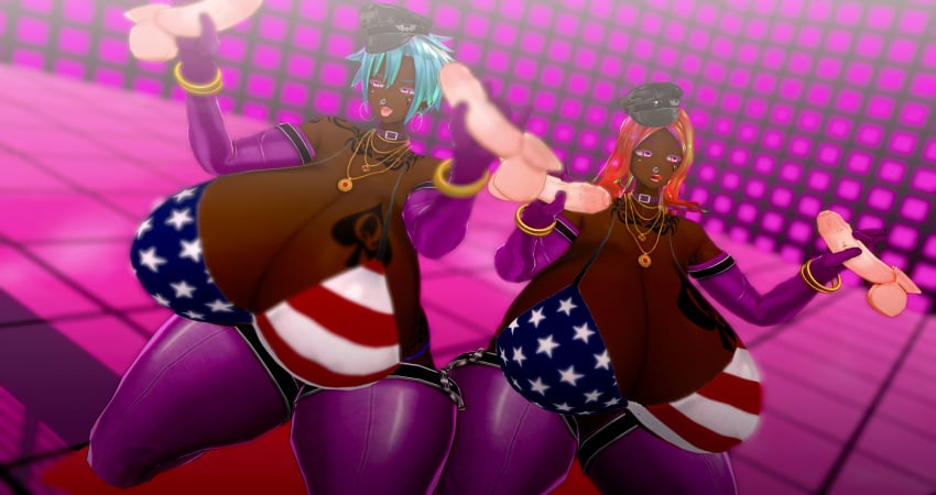 3d 3d_(artwork) american_flag american_flag_bikini dark-skinned_female dark_skin fate_(series) female fujimaru_ritsuka_(male) ganguro gender_transformation gyaru gyarufication huge_ass huge_breasts makeup mtf_transformation navel navel_piercing next_yucoru_s post_transformation pre-transformation queen_of_spades thick_thighs transformation wide_hips