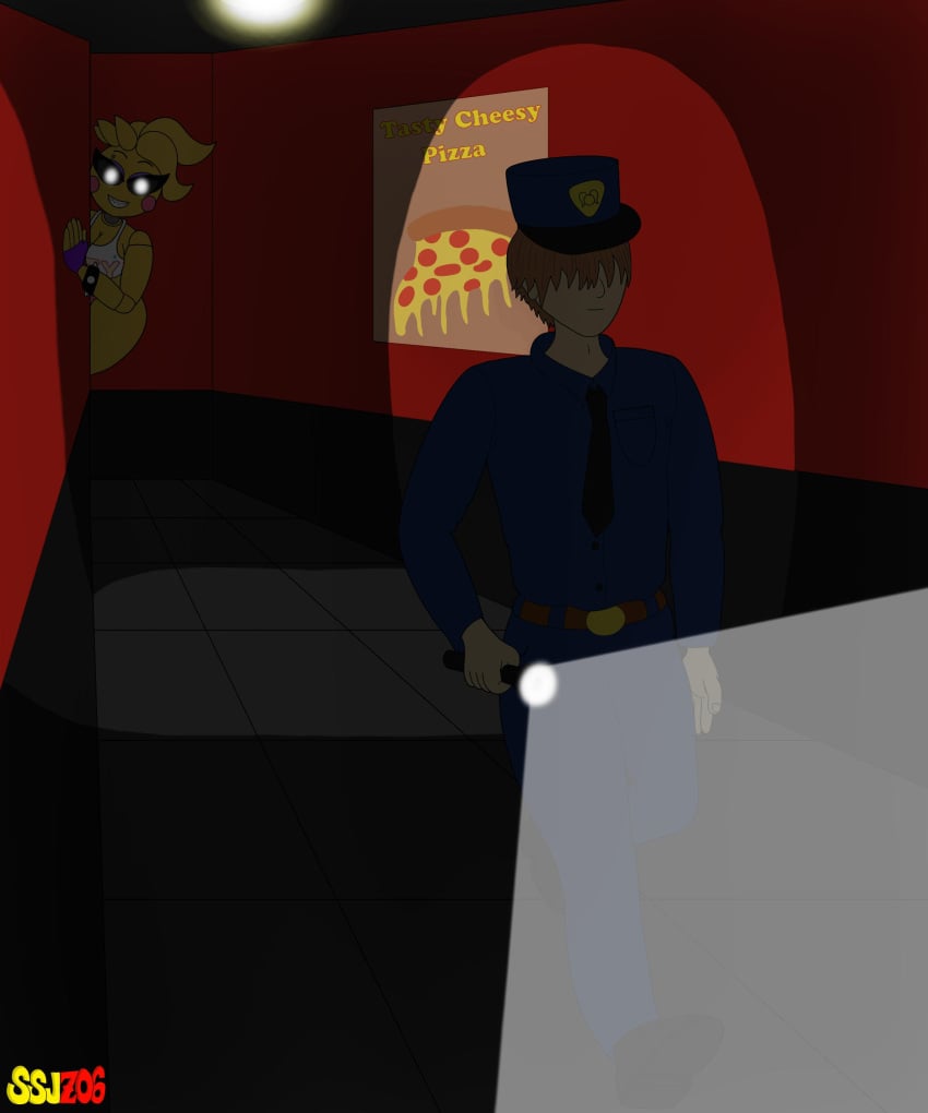 female five_nights_at_freddy's night_guard pre_vore ssjz06 stalking toy_chica_(eroticphobia) toy_chica_(fnaf)