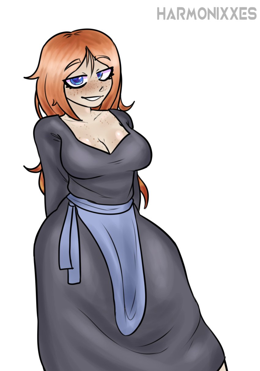 blue_eyes breasts catghost cleavage elon_(catghost) female female_only freckles red_hair smug spiritruxx