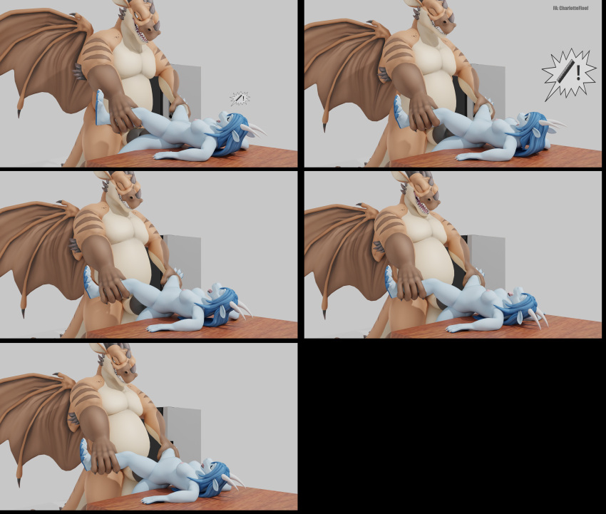 3d_(artwork) absurd_res anthro big_dom_small_sub blender_(software) blue_body breasts bulge charlottefloof comic dominant dragon duo female genitals hi_res kobold male male/female malfaren musclegut nipples penetration sera_(sera) sex size_difference smaller_penetrated smile smirk