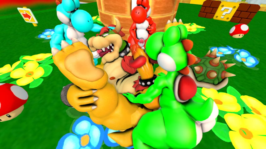 3d 4boys anal anal_sex anthro anthro_on_anthro anthro_only anthro_penetrated anthro_penetrating anthro_penetrating_anthro anthrofied balls ballsack blowjob bowser foursome gangbang gay gay_sex green_yoshi half-closed_eyes licking licking_penis light_blue_yoshi long_tongue looking_pleasured male male/male/male/male male_only male_penetrated male_penetrating male_penetrating_male mario_(series) marshali masturbation muscular muscular_anthro muscular_male nintendo pecs pectorals penis penis_out red_yoshi sex source_filmmaker super_mario_bros. tongue tongue_out yaoi yoshi