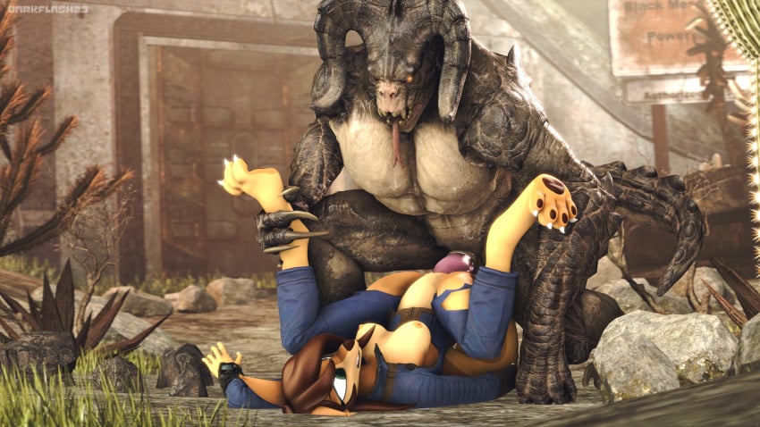 2022 3d 3d_(artwork) abs absurd_res amazon_position anthro areola artist_name bethesda_softworks big_penis bodysuit breasts brown_body brown_fur brown_hair canid canine canis claws clothing darkflash23 deathclaw detailed_background digital_media_(artwork) duo fallout feet female fingers forked_tongue fur genitals green_eyes hair hi_res horn jackal jackie_hiero larger_male long_tail lying male male/female mammal multicolored_body multicolored_fur muscular muscular_anthro muscular_male nipples nude on_back orange_eyes outside pecs penetration penis scales scalie sex size_difference skinsuit smaller_female source_filmmaker tan_body tan_fur tan_scales teeth thick_thighs tight_clothing toes tongue tongue_out torn_bodysuit two_tone_body two_tone_fur vaginal_penetration video_games wide_hips