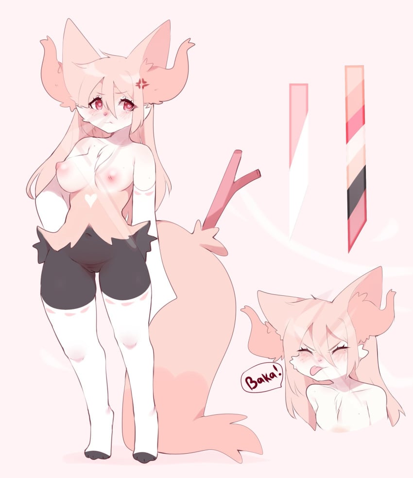 anger_vein anthro blushing braixen embarrassed embarrassed_nude_female exposed_breasts exposed_pussy fredek666 furry furry_only heart-shaped_pupils heart_marking nude nude_female pokemon pokemon_(species) stick sticking_out_tongue tail teasing_viewer thick_thighs tsundere