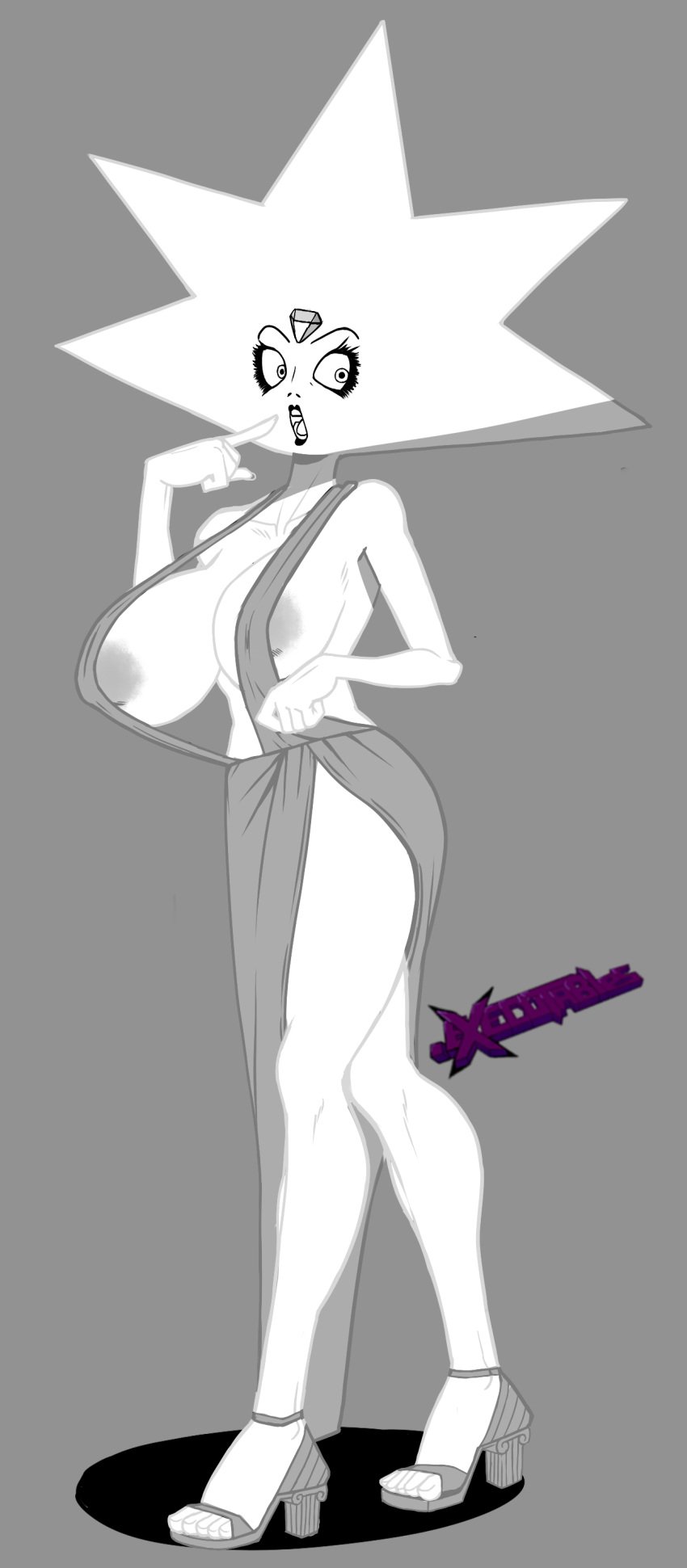 1girls big_breasts cartoon_network dotexecutables dress high_heels humanoid revealing_clothes steven_universe white_body white_diamond_(steven_universe) white_eyes white_hair white_skin