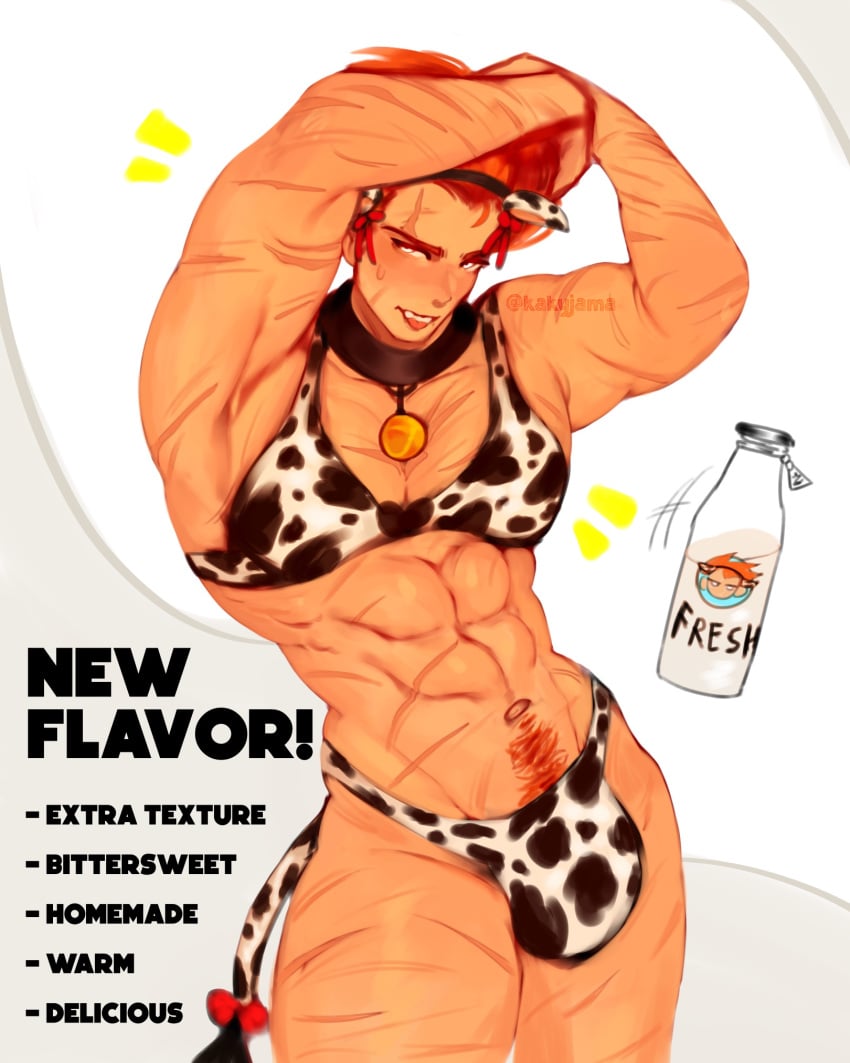 bikini cow_ears cow_print cow_suit cow_tail cowbell friday_night_funkin ginger kakyjama male_only milk pico&#039;s_school pico_(newgrounds)