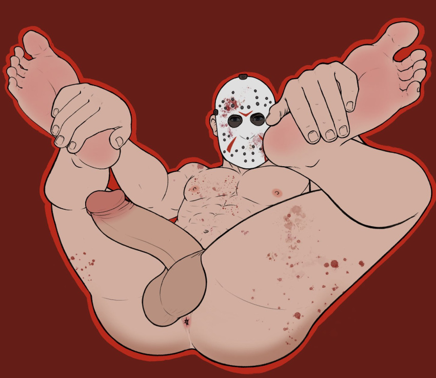 balls bara blood_splatter blood_stain boner erection friday_the_13th funkiebara gay hockey_mask jason_voorhees male male_only mask muscles muscular penis solo solo_male spread_legs