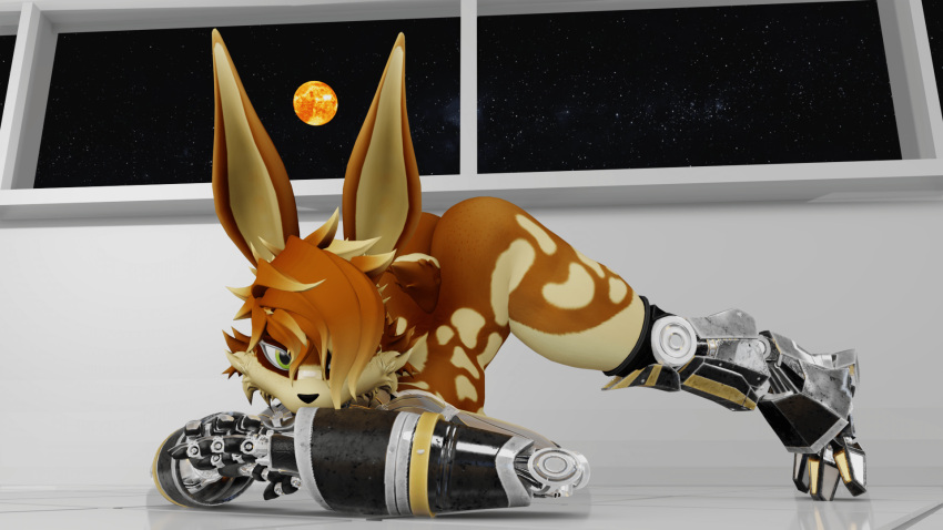 3d 3d_(artwork) ass avariax cyborg female furry hair holly_zanzibar jack-o'_pose lagomorph planet pose rabbit robot_girl robot_humanoid solo space star sun