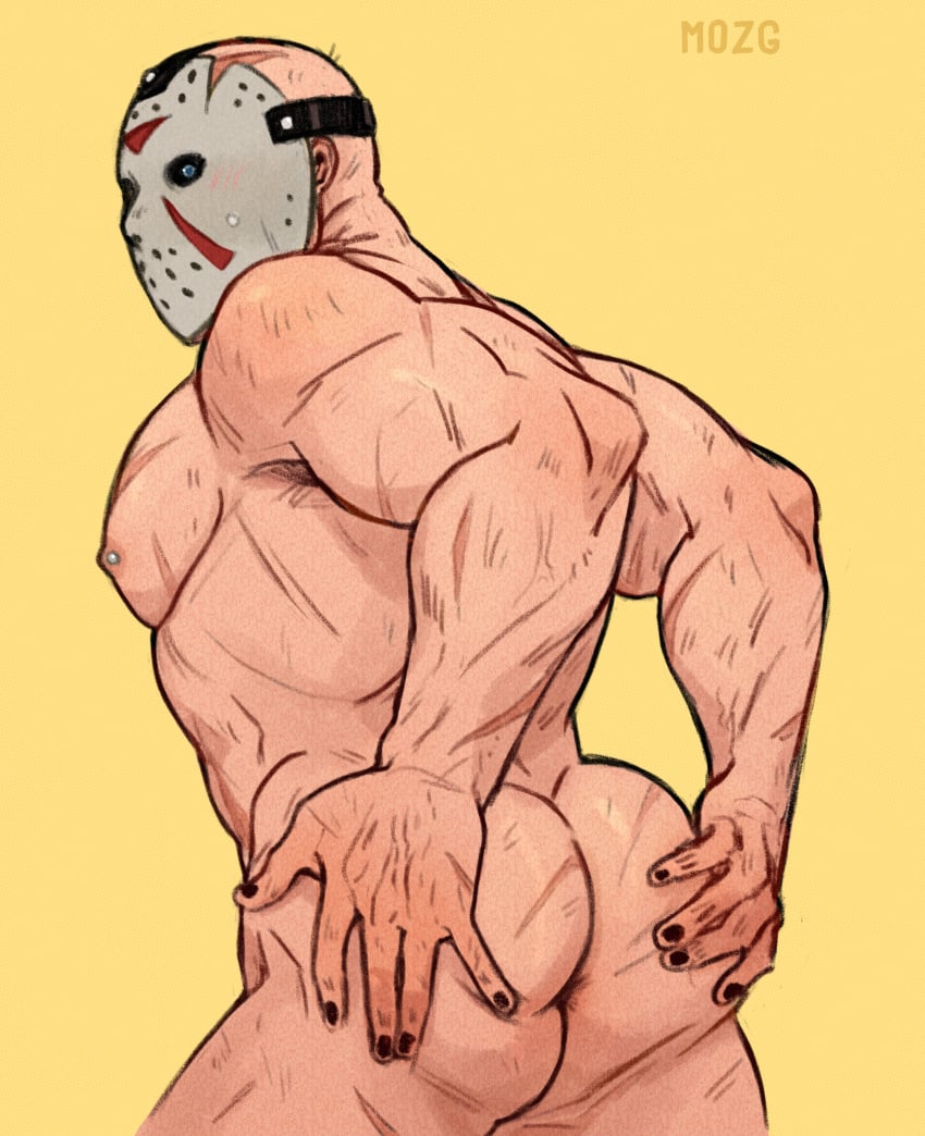 1boy anus anus_peek ass back back_muscles back_view bald bald_male bald_man bara bara_tiddies bara_tits big_pecs black_fingernails black_nails blue_eyes friday_the_13th gay hands_on_ass hands_on_own_ass hockey_mask human human_only jason_voorhees looking_back male male_focus male_only mask masked masked_male mozgistired muscles muscular muscular_back muscular_male naked nude nude_male pecs pectorals pierced_nipple pierced_nipples presenting presenting_anus presenting_ass presenting_butt scar scars scars_all_over sidepec solo solo_focus solo_male spread_anus spread_ass spreading_anus spreading_ass yellow_background