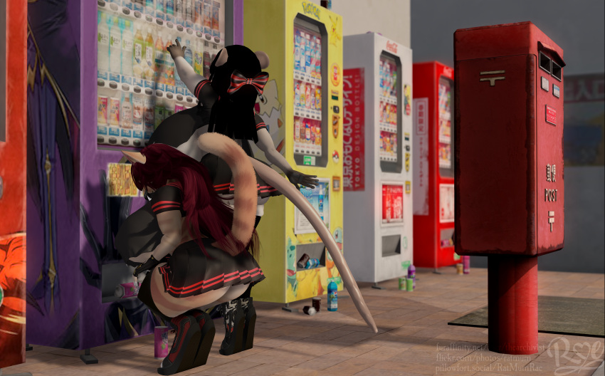 anthor big_breasts breast breasts feline furry hyper_breasts mouse school_uniform schoolgirl second_life skimpy skirt squating vending_machine