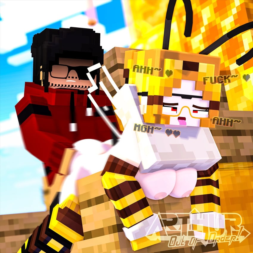 1boy 1boy1girl 1girls 3d adult ahe_gao arthur32 bee bee_(minecraft) bee_girl black_hair blonde_hair breasts clothed_male commission doggy_style erect_nipples female from_behind glasses human humanoid mabel_bee_(arthur32) male male/female mex_arthur_(arthur32) microsoft mine-imator minecraft mojang no_panties open_mouth outside red_eyes sex stockings tagme tongue_out vaginal_penetration xbox_game_studios