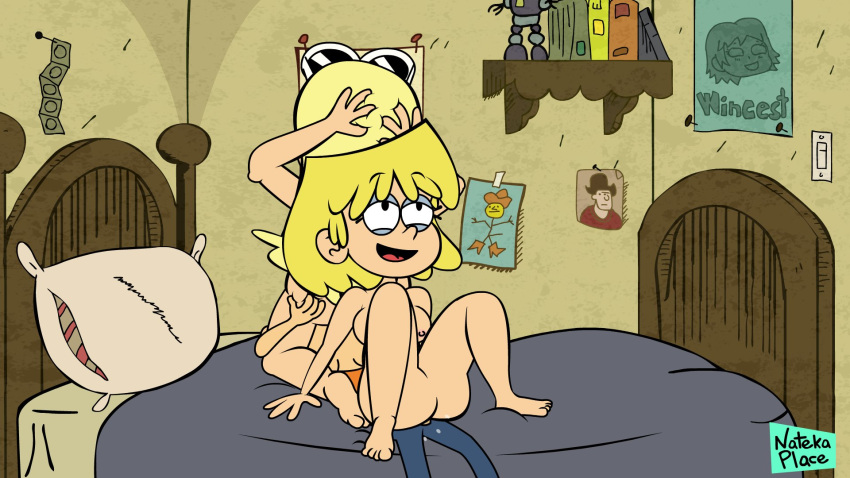 1boy 2girls ahe_gao bed bedroom blonde_female blonde_hair breasts brother_and_sister clothed_male commission erect_nipples erect_penis eyewear_on_head female horny horny_female leni_loud lincoln_loud lori_loud male nateka_place nickelodeon nude_female nude_male open_mouth outside parody riding riding_penis sisters smile straight_hair sunglasses_on_head tagme teenager the_loud_house vaginal_penetration younger_male