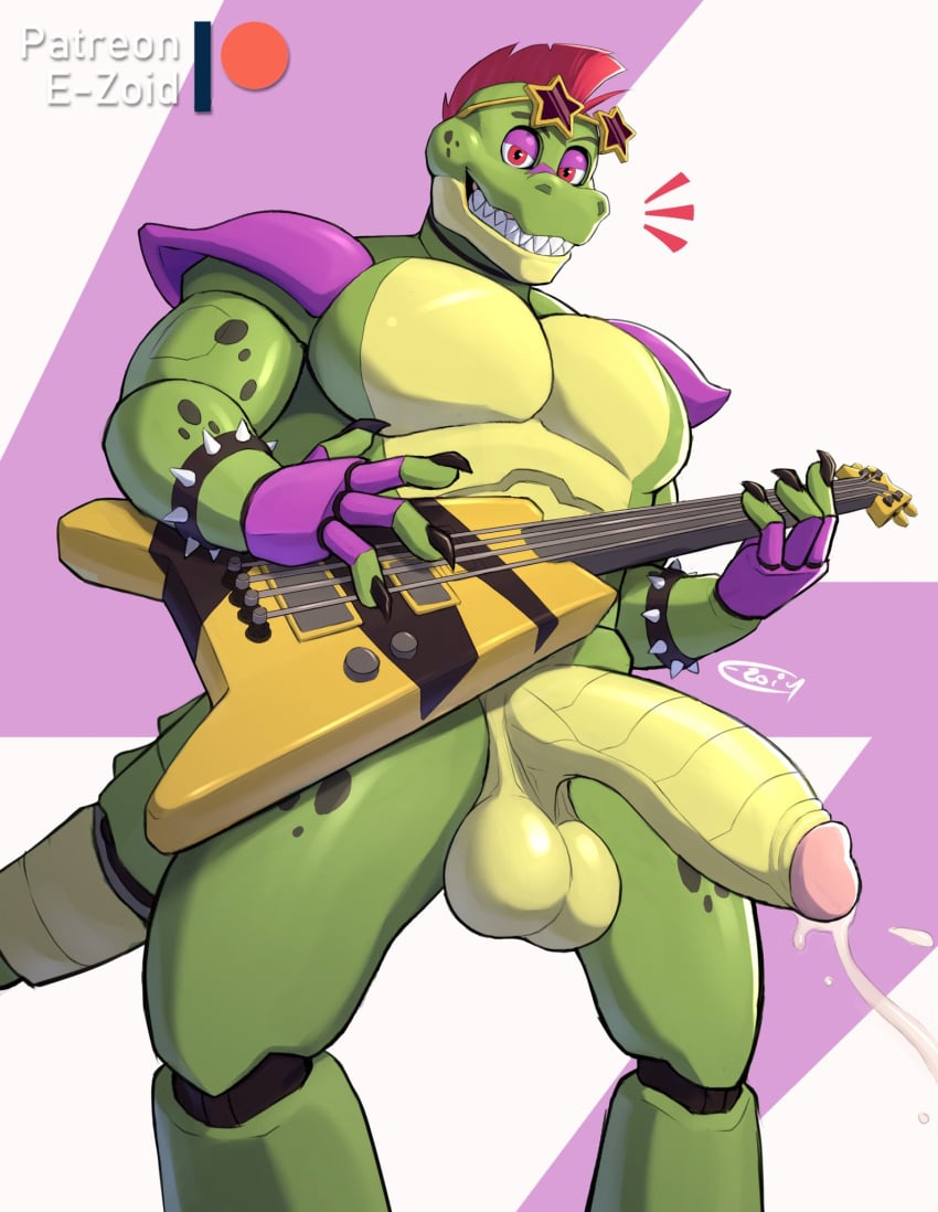 1boy 1male ale alligator alligatorid animatronic anthro anthro_only anthrofied armwear balls big_penis boner bracelet bracelets casual chest crocodile crocodilian cum cum_drip cum_leak cum_leaking cum_leaking_down_leg cumshot e-zoid erect erect_penis erection eyewear facepaint five_nights_at_freddy's five_nights_at_freddy's:_security_breach gay green_body guitar half-closed_eyes holding_guitar large_penis leaking leaking_cum long_penis long_tail looking_at_viewer machine male male_only mohawk_(hairstyle) montgomery_gator_(fnaf) multicolored_body multicolored_skin muscle muscles muscular muscular_anthro muscular_male musical_instrument naked naked_male nude nude_male patreon patreon_logo patreon_username purple_background red_eyes red_hair robot scalie sharp_teeth smile smiling smiling_at_viewer solo spiked_bracelet spikes standing star_glasses sunglasses testicles two_tone_background two_tone_body vein veiny veiny_penis white_background yaoi yellow_balls yellow_body yellow_penis yellow_testicles