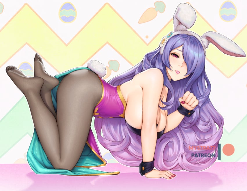 1girls all_fours alternate_costume animal_ears breasts bunny_ears bunny_girl bunnysuit camilla_(fire_emblem) camilla_(spring)_(fire_emblem) detached_collar easter fake_animal_ears feet female female_only fire_emblem fire_emblem_fates fire_emblem_heroes hair_over_one_eye highleg highleg_leotard large_breasts legs leotard lips long_hair looking_at_viewer mystra77 nail_polish nintendo official_alternate_costume pantyhose pink_leotard playboy_bunny purple_eyes purple_hair rabbit_ears rabbit_tail red_nails smile solo spring strapless strapless_leotard tail thighs very_long_hair wavy_hair