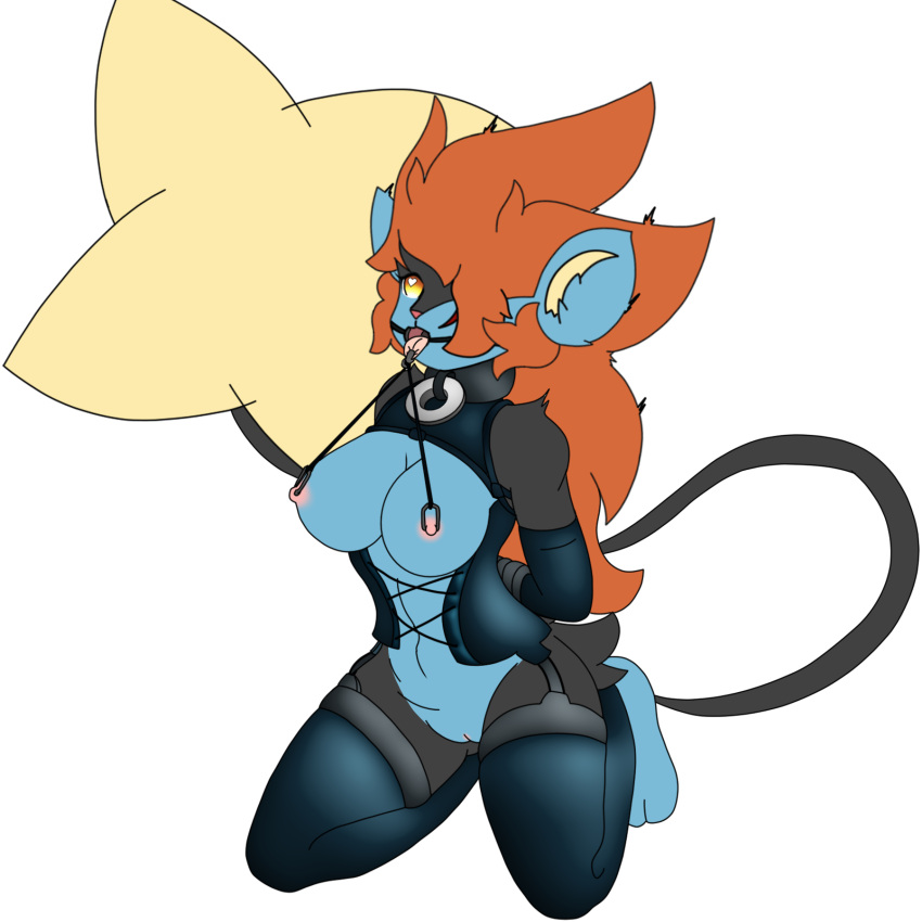 anthro bondage bound clips female gag hands_behind_back hi_res invalid_tag luxray nintendo ofdark pokémon_(species) pokemon pokemon_(species) ring_gag solo tangle video_games