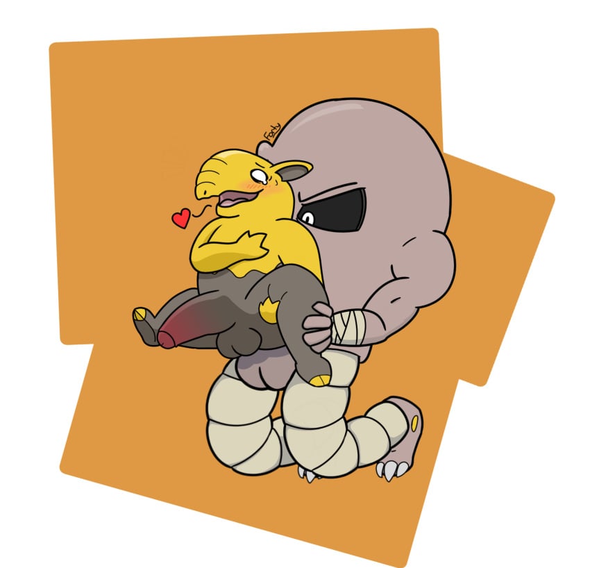 absurd_res big_dom_small_sub big_penis dominant drowzee duo forty_(artist) gay gay_sex genitals heart hi_res hitmonlee male male/male mottled muscular nintendo penis pokemon pokemon_(species) sex simple_background size_difference slightly_chubby video_games