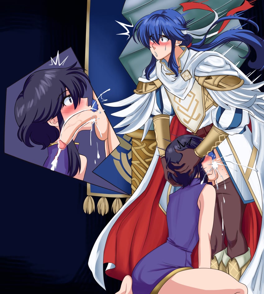 1boy 1girls :o absurdres biting biting_lip black_hair blue_hair blush clothes_down commission commissioner_upload cum cum_in_mouth cum_in_throat cut-in deepthroat fefex fellatio female fire_emblem fire_emblem:_genealogy_of_the_holy_war grabbing_another's_hair hand_on_another's_head hands_on_another's_head head_grab highres kneeling larcei_(fire_emblem) long_hair male male_pubic_hair nintendo non-web_source open_mouth oral overflow penis pillar pubic_hair rs40uchiha seliph_(fire_emblem) seliph_(resplendent)_(fire_emblem) seliph_baldos_chalphy short_hair simple_background straight wide-eyed x-ray