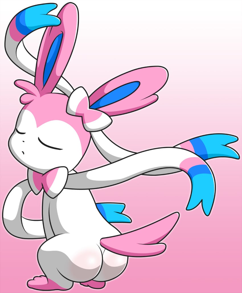 ambiguous_gender ass closed_eyes gradient_background muirtower nintendo pink_theme pokemon pokemon_(species) solo sylveon