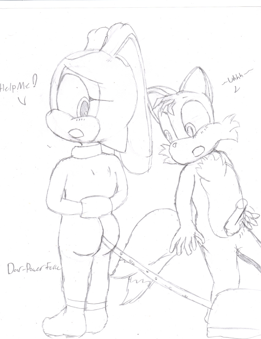 1boy 1girls anthro balls ballsack cream cream_the_rabbit dar-powerforce erection female fox fur furry humanoid_penis male monochrome penis rabbit scrotum sega sketch smooth_penis sonic_(series) straight tails testicles toony