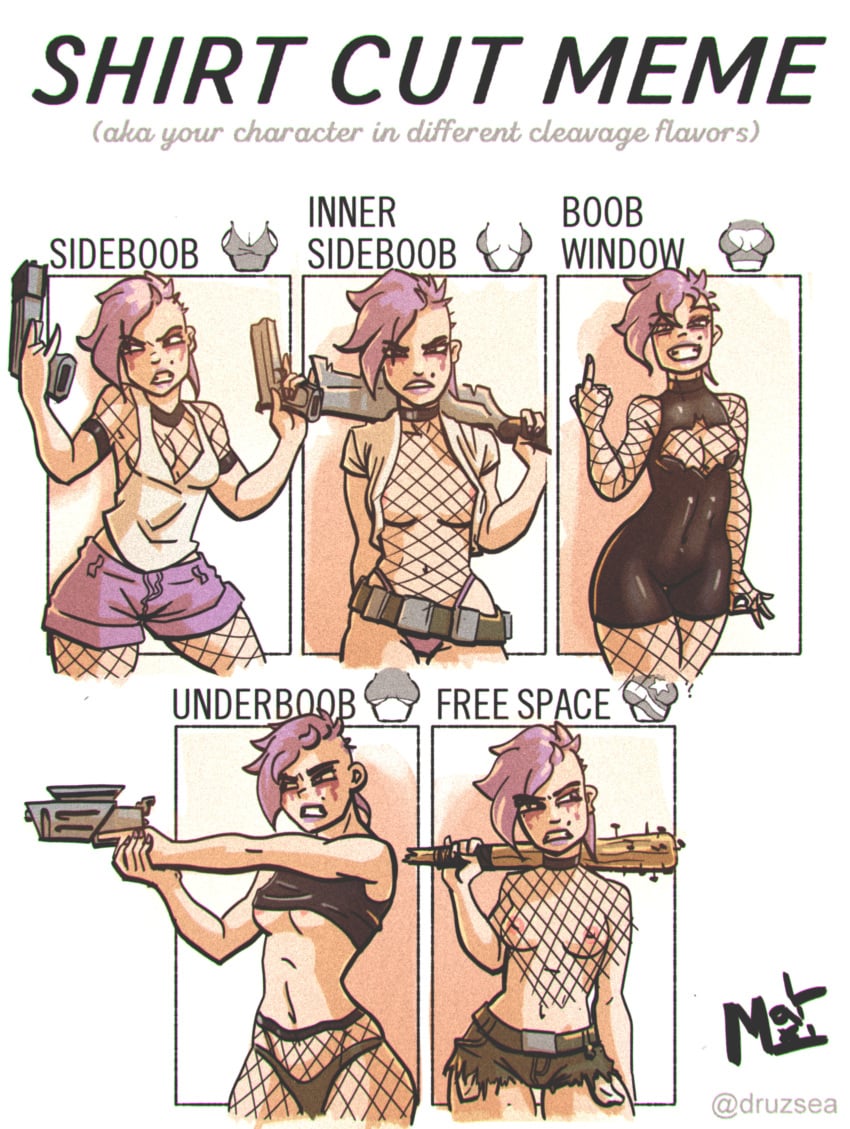 1girls artist_name female female_only fishnet fishnet_bodysuit fishnet_pantyhose fishnet_shirt fishnet_stockings fishnets human maximaldraws mohawk_(hairstyle) multiple_views no_visible_genitalia pink_hair punk punk_girl shirt_cut_meme solo