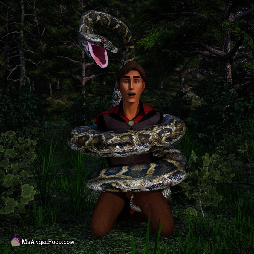 1boy 3d 3d_(artwork) bondage captured coiled coiling disney disney_prince fantasy hypnosis male male_only mind_control msangelfood naga peril prince prince_phillip sleeping_beauty_(1959_film) snake vore