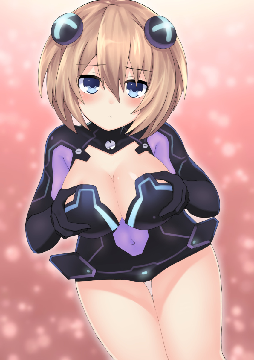 1girls alternate_body_type alternate_breast_size artist_request big_breasts blanc blush bodysuit breast_grab breasts brown_hair busty cleavage cosplay covered_navel crossover goddess grabbing highres large_breasts leaning_forward neptunia_(series) purple_heart_(neptunia) purple_heart_(neptunia)_(cosplay) short_hair solo thighs voluptuous