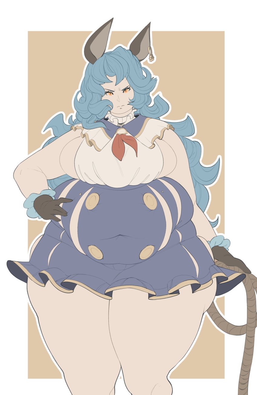 1girls 2019 animal_ears bbw belly big_belly big_breasts blue_hair breasts chubby chubby_female curvaceous curvy dress female female_focus ferry_(granblue_fantasy) granblue_fantasy hips kafekafei large_belly large_breasts long_hair looking_at_viewer orange_eyes plump solo solo_female thick_thighs thighs tummy voluptuous weapon whip wide_hips