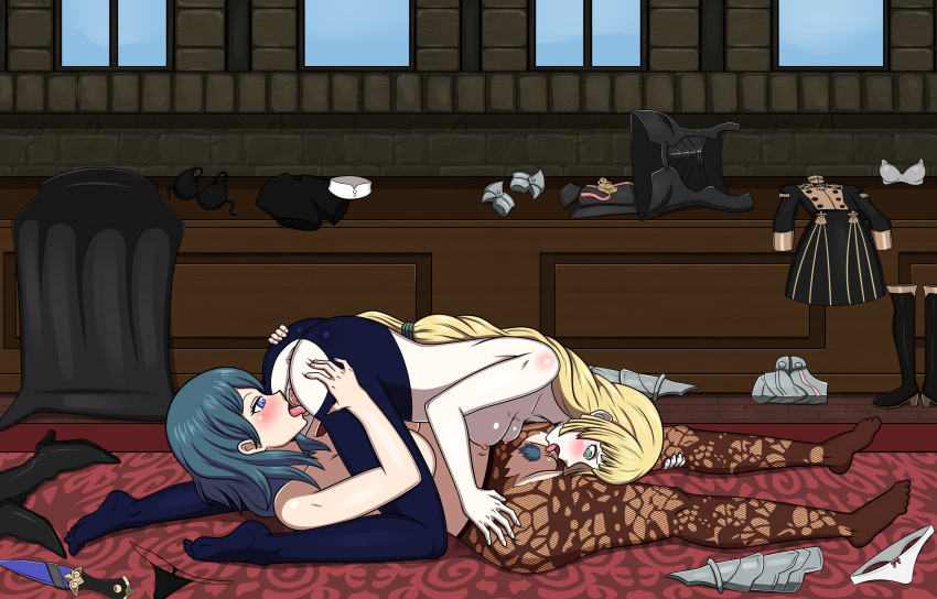 2girls 69 anus black_panties blonde_hair blue_eyes blush boots bra braid breasts byleth_(fire_emblem) byleth_(fire_emblem)_(female) clothes_removed cuki cunnilingus female female_only female_pubic_hair fire_emblem fire_emblem:_three_houses garreg_mach_monastery_uniform green_eyes ingrid_brandl_galatea kneeling knife large_breasts leggings long_hair medium_breasts medium_hair multiple_girls nintendo nipples on_back panties pantyhose pubic_hair pussy teal_hair tongue tongue_out torn_clothes underwear undressed white_panties yuri