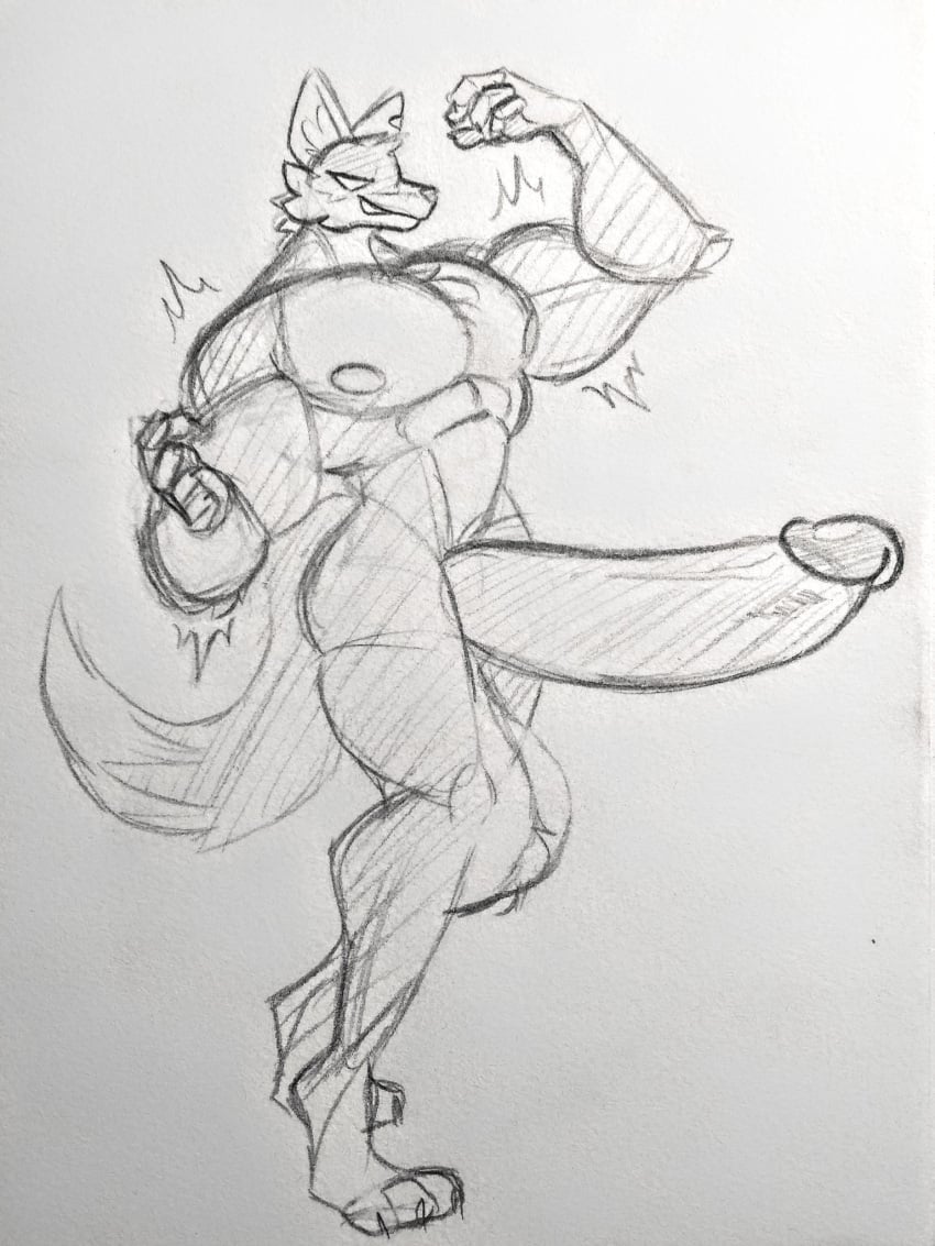 anthro balls big_balls big_muscles big_penis canid canine dipstick_tail epic_games fennix_(fortnite) flexing_bicep fortnite fox genitals hi_res huge_balls huge_cock huge_muscles hyper hyper_balls hyper_genitalia hyper_penis looking_at_viewer male mammal markings muscular nipples penis solo supermattym8 tail_markings video_games