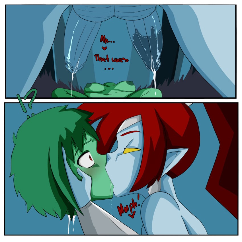 1futa 1girls after_sex big_breasts big_penis breasts comic dialogue diphallia diphallism disembodied_head dullahan duo erection female forced_kiss futa_on_female futanari green_hair green_skin humanoid humanoid_penis inuyuru kissing leaking_cum multi_penis nega-shantae nude penis pointy_ears red_hair rottytops shantae shantae_(character) short_hair smooth_skin text undead wayforward wide_eyed zombie zombie_girl