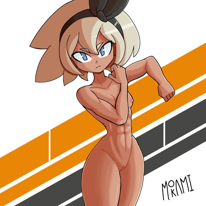 1girls bea_(pokemon) dark-skinned_female dark_skin muscular nintendo nude pokemon pokemon_ss srmoka stretching tagme