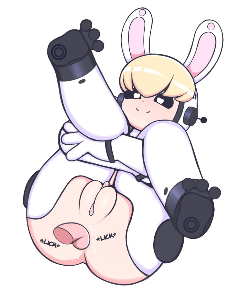 android anus ass asshole black_eyes blonde_hair buffy-sugo bunny bunny_ears bunny_girl commission exposed_ass exposed_pussy happy lagomorph legs_up pussy rimming rixetog robot robot_girl smiling