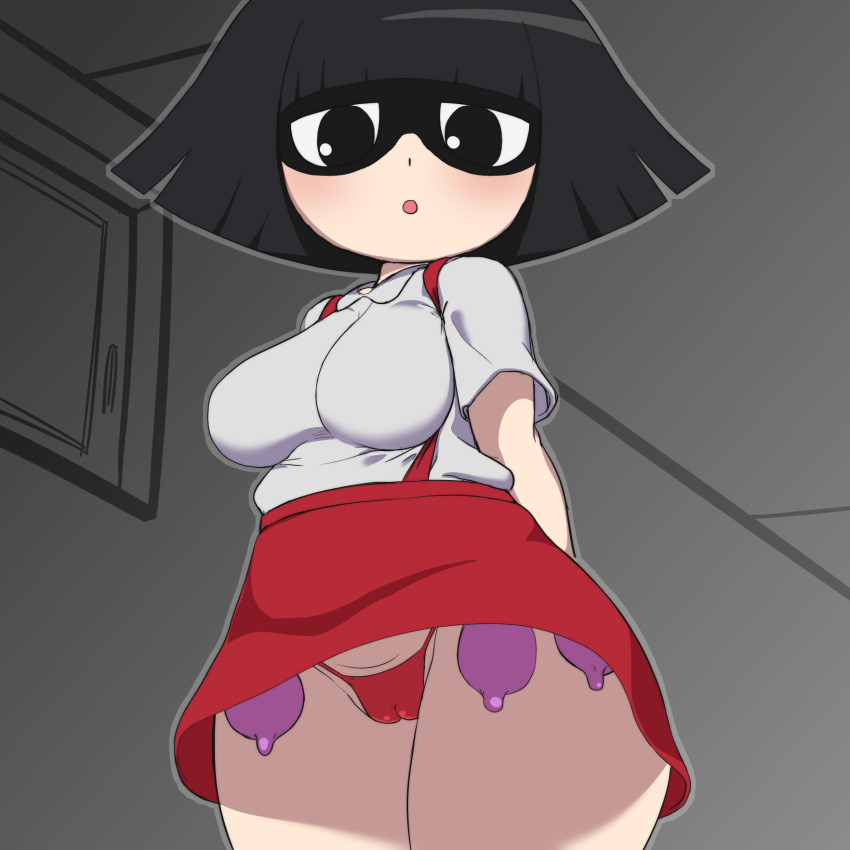 1girls :o big_breasts black_hair blush condom condom_balloon condom_belt female female_only filled_condom grey_background hanako-san hanako-san_(youkai_watch) kaxiota level-5 looking_at_viewer mob_face panties short_hair simple_eyes skirt tagme thick_thighs thighs toiletta upskirt yo-kai(species) yo-kai_watch yo-kai_watch_2 yokai youkai youkai_watch yōkai