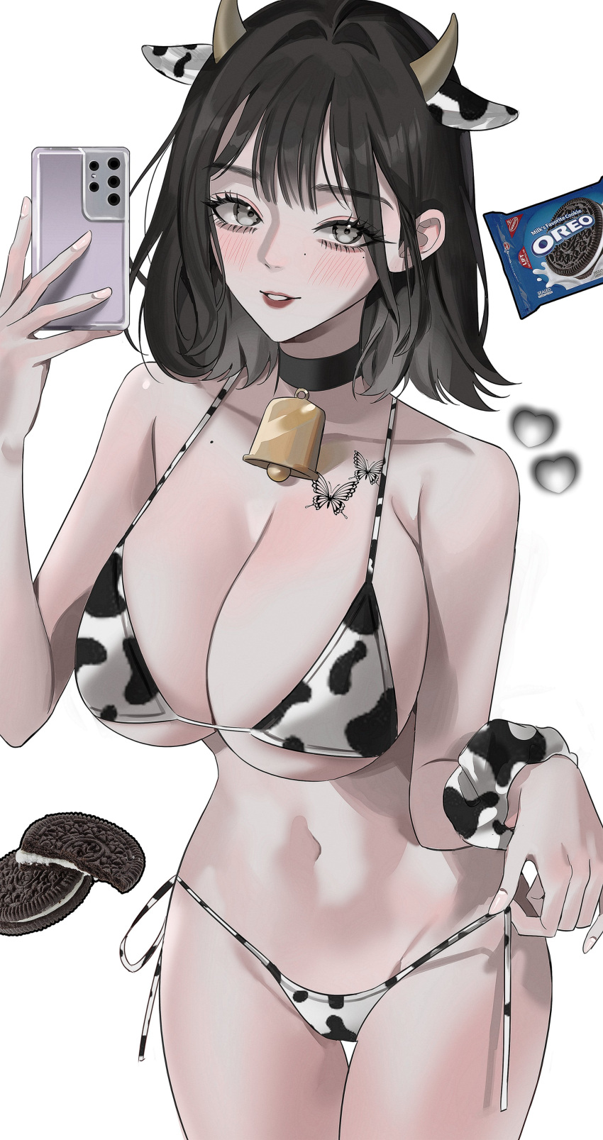 bikini breasts cow_print female female_only lipstick mellymelly_luv oc oreo original original_character solo tagme