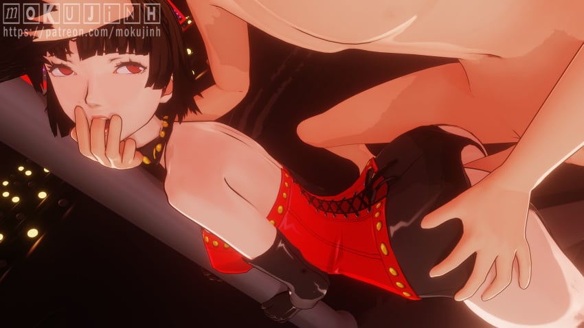 3d accurate_art_style akira_kurusu anal anal_sex blender brunette burlesque female finger_in_mouth gloves half-closed_eyes holding holding_head joker_(persona) looking_at_viewer looking_back makoto_niijima medium_breasts megami_tensei megami_tensei_persona mokujin_hornywood official_style persona persona_5 persona_5:_dancing_star_night pleasure_face pole_dancing red_eyes ren_amamiya sex skinny slim taken_from_behind watermark