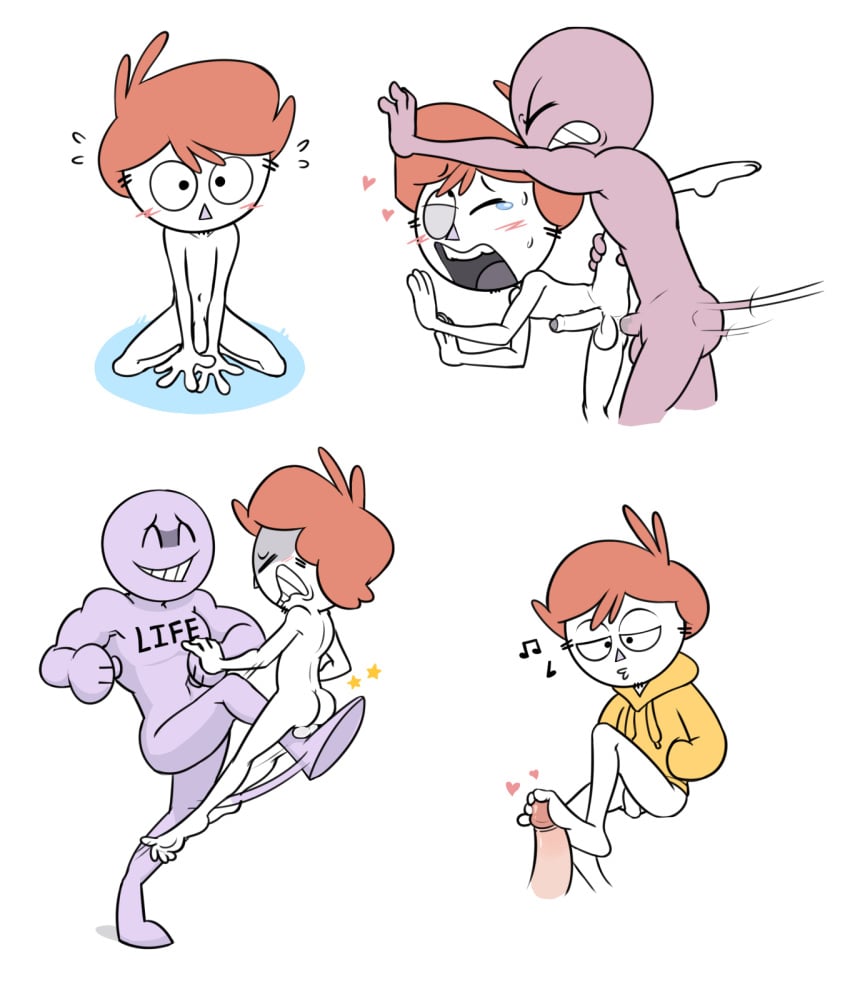 ass ball_kick balls bottomless footjob gay kicking life_(personification) looking_at_viewer male_only open_mouth owlturd penis sex shen_(shencomix) shencomix sodabox testicles